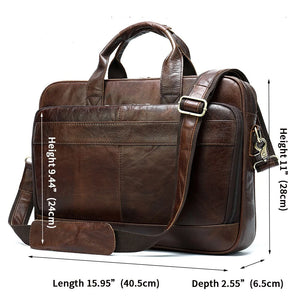 Men's Leather Bag Office Messenger Briefcase Fits For 15.6"Laptops