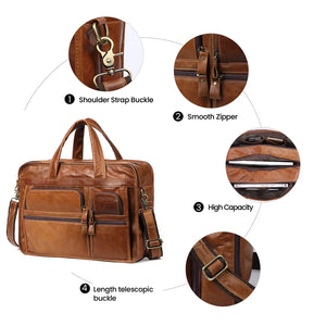 Men‘s Genuine Leather Briefcase 15.6 inch Laptop Casual Business Tote Bags