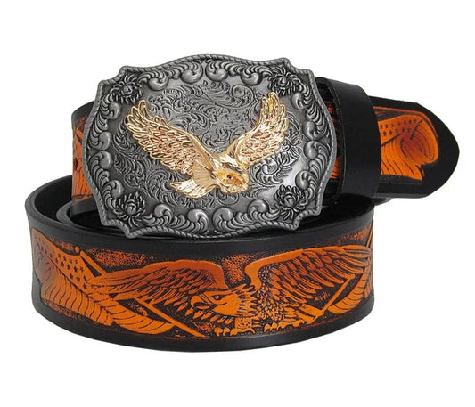 Men's Leather Belts Copper Buckle