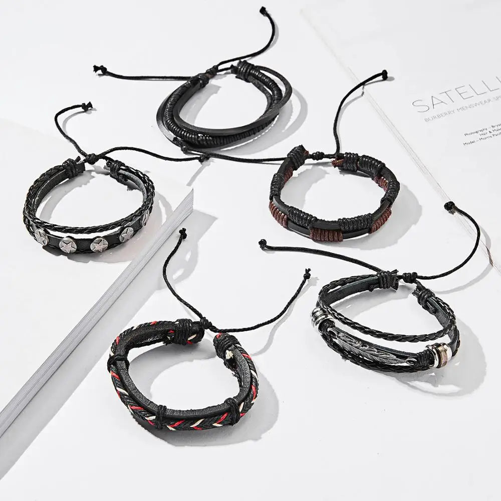 Mens Leather Vintage Braid Bracelets