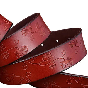 Fashion Wide Genuine leather belts for women Vintage Floral Pin buckle