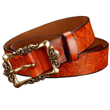 Load image into Gallery viewer, Fashion Wide Genuine leather belts for women Vintage Floral Pin buckle
