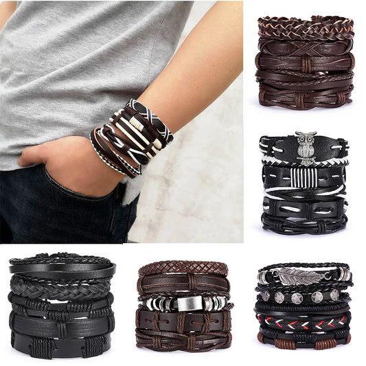 Mens Leather Vintage Braid Bracelets