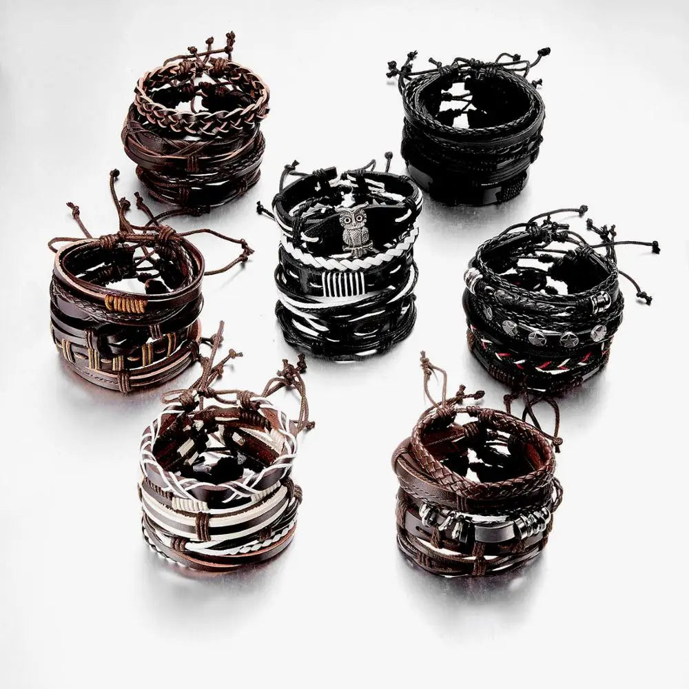 Mens Leather Vintage Braid Bracelets