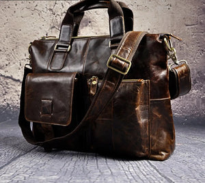 Men Genuine Leather Office Business Briefcase Laptop Bag