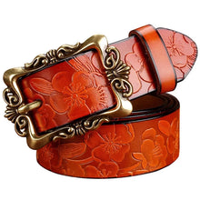 Load image into Gallery viewer, Fashion Wide Genuine leather belts for women Vintage Floral Pin buckle
