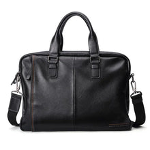 Indlæs billede til gallerivisning Genuine Leather Men&#39;s Large Capacity Business bag Black Male Shoulder Laptop Bag
