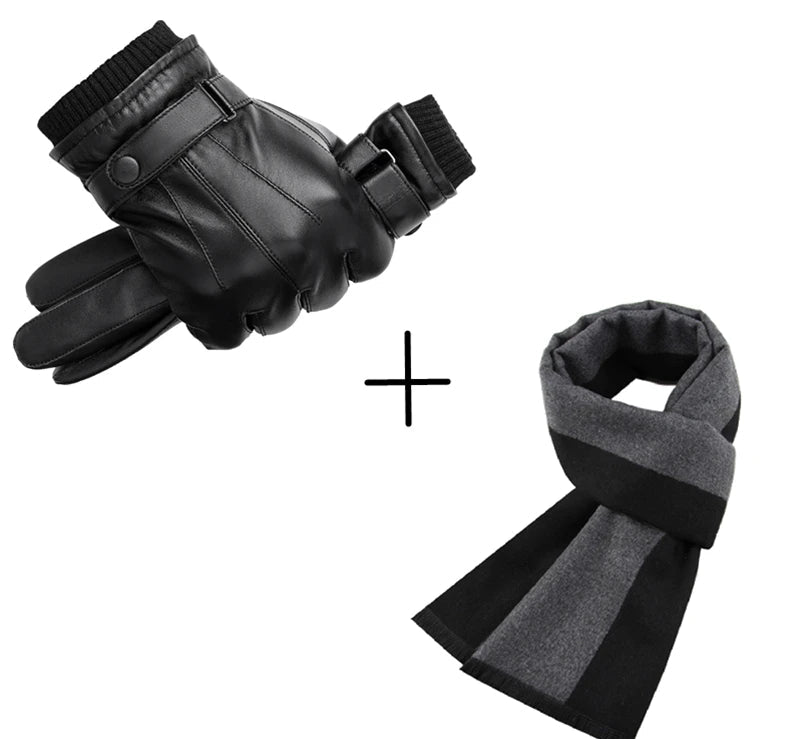 Men's Genuine Sheepskin Gloves Warm Fleece Touch Screen