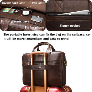 Men's Leather Bag Office Messenger Briefcase Fits For 15.6"Laptops