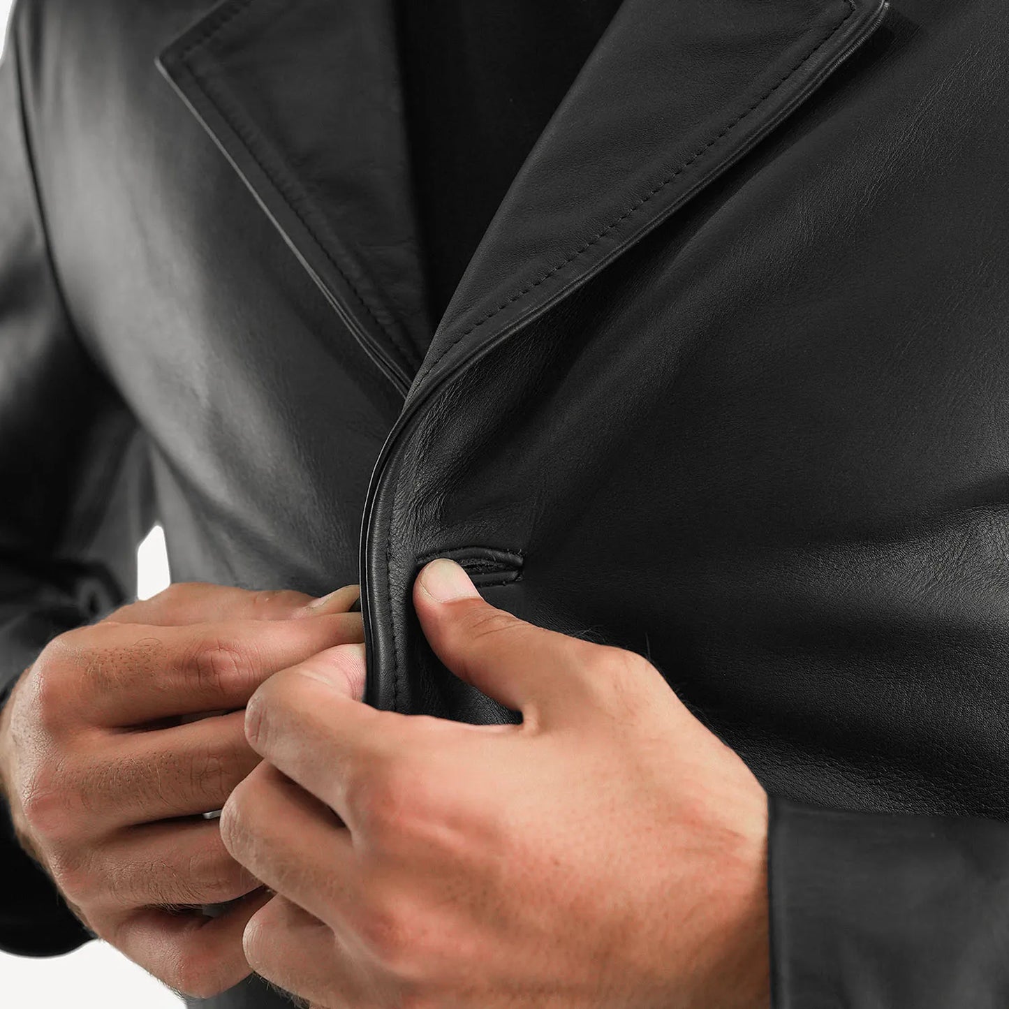 Men's Black Genuine Leather 3/4 Length Coat