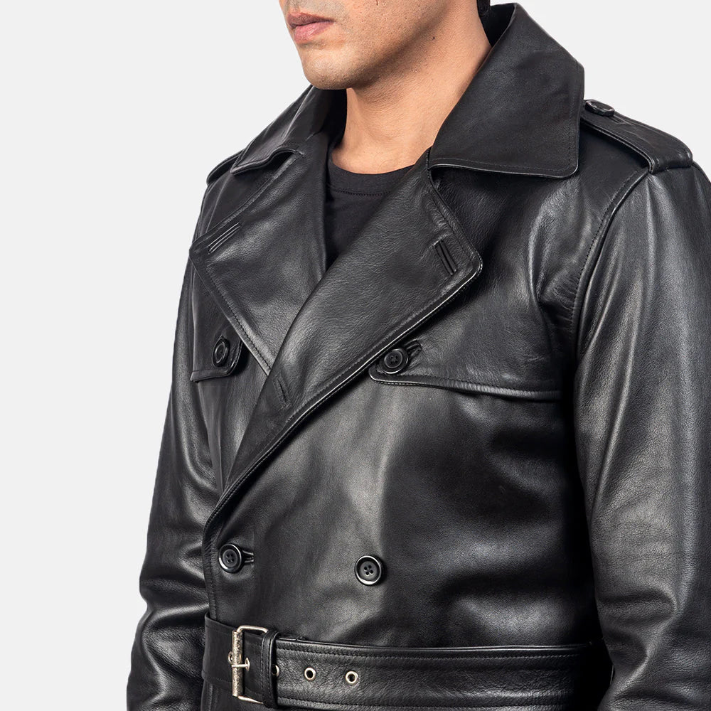 Men's Black Genuine Leather Duster Coat