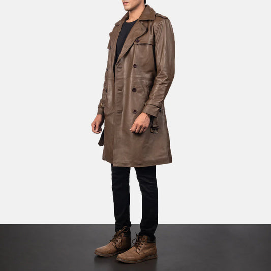 Men's Brown Genuine Leather Duster Coat