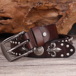 Men's High Quality Leather Belt Metal Rivet Cowboy Belt Top Grain Belt Punk