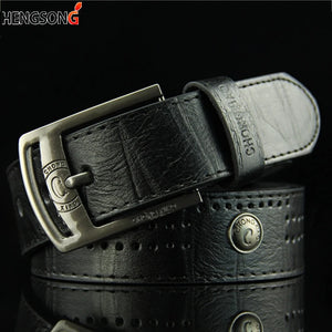 Men Casual Belt Hollow Rivet Punk Belt Wide PU Leather