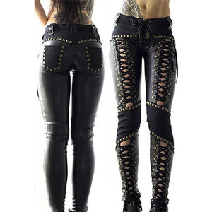 Women Pants Punk Rock Leather Pencil Pants