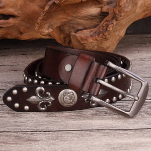 Men's High Quality Leather Belt Metal Rivet Cowboy Belt Top Grain Belt Punk