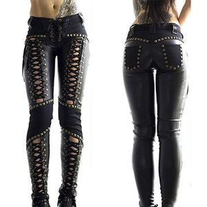 Women Pants Punk Rock Leather Pencil Pants