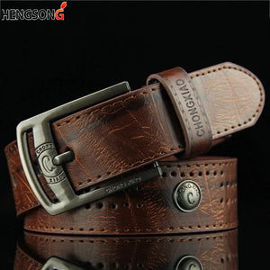 Men Casual Belt Hollow Rivet Punk Belt Wide PU Leather