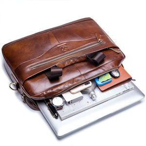 Men's Genuine Cowhide Business Laptop Messenger Bag