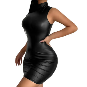 Women's Sexy Party Strapless Leather Dress