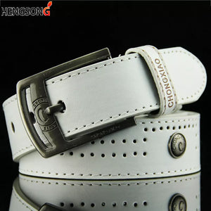 Men Casual Belt Hollow Rivet Punk Belt Wide PU Leather