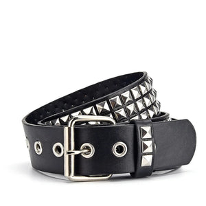 Punk Rivet Rock With Pin Buckle Square Beads Leather Belt for Men Women