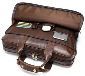 Men's Leather Bag Office Messenger Briefcase Fits For 15.6"Laptops