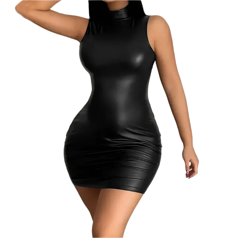 Women's Sexy Party Strapless Leather Dress