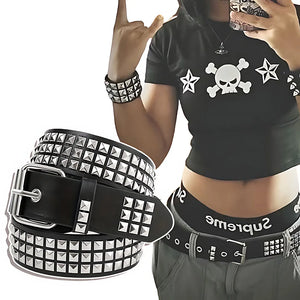 Square Bead Rivet Belt Pyramid For Men and Women Punk