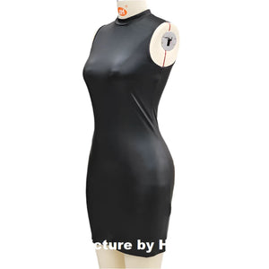 Women's Sexy Party Strapless Leather Dress