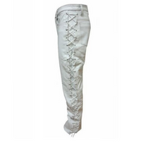 Cargar imagen en el visor de la galería, Men&#39;s White Genuine Leather Laced up trouser pants
