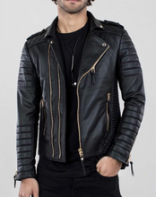 Lataa kuva Galleria-katseluun, Men&#39;s Genuine Leather Quilted Biker Jacket
