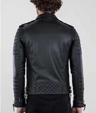 Load image into Gallery viewer, Men&#39;s Genuine Leather Quilted Biker Jacket
