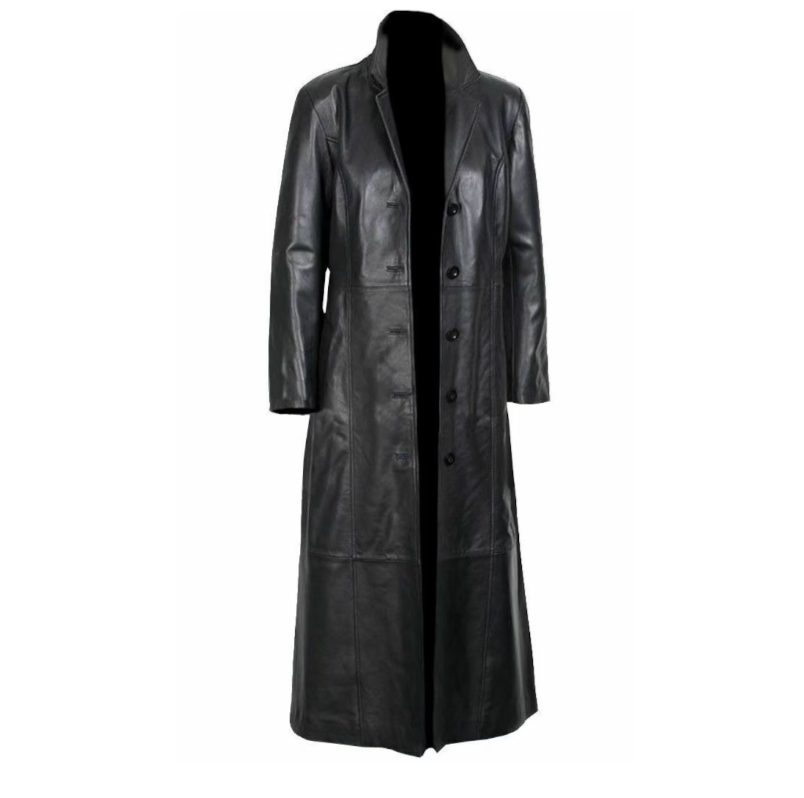 Schwarzer Herrenmantel aus echtem Lammleder in voller Länge