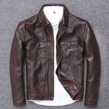 Cargar imagen en el visor de la galería, Men&#39;s Brown Genuine Leather Jacket
