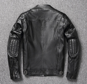 Men's Black Real Leather Racer Neck Jacket