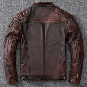 Men's Vintage Brown Real Leather Racer Neck Jacket