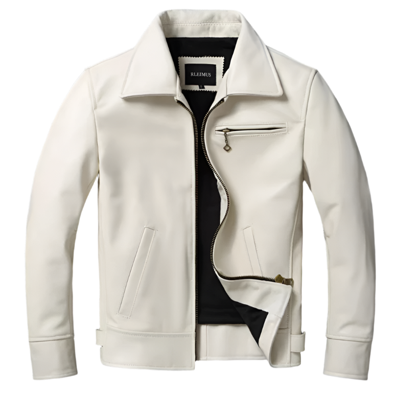 Mens white leather jacket best sale