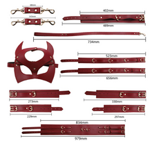 Indlæs billede til gallerivisning BDSM Bondage Restraint Kit Handcuffs Collar Wrist Ankle Leg Thigh cuffs Waist Belt Mask Sex Toys
