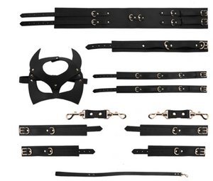 BDSM Bondage Restraint Kit Handcuffs Collar Wrist Ankle Leg Thigh cuffs Waist Belt Mask Sex Toys