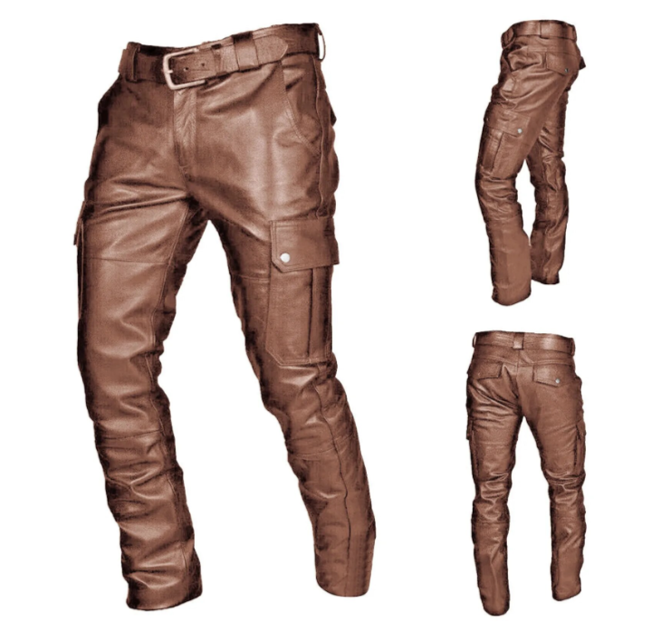 Men's Brown Leather Cargo Pants