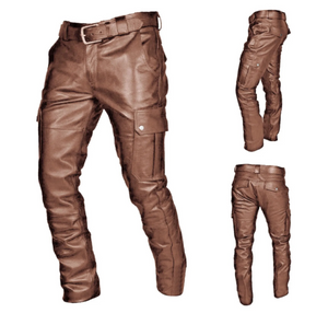 Men's Brown Genuine Leather Cargo Pants Trouser