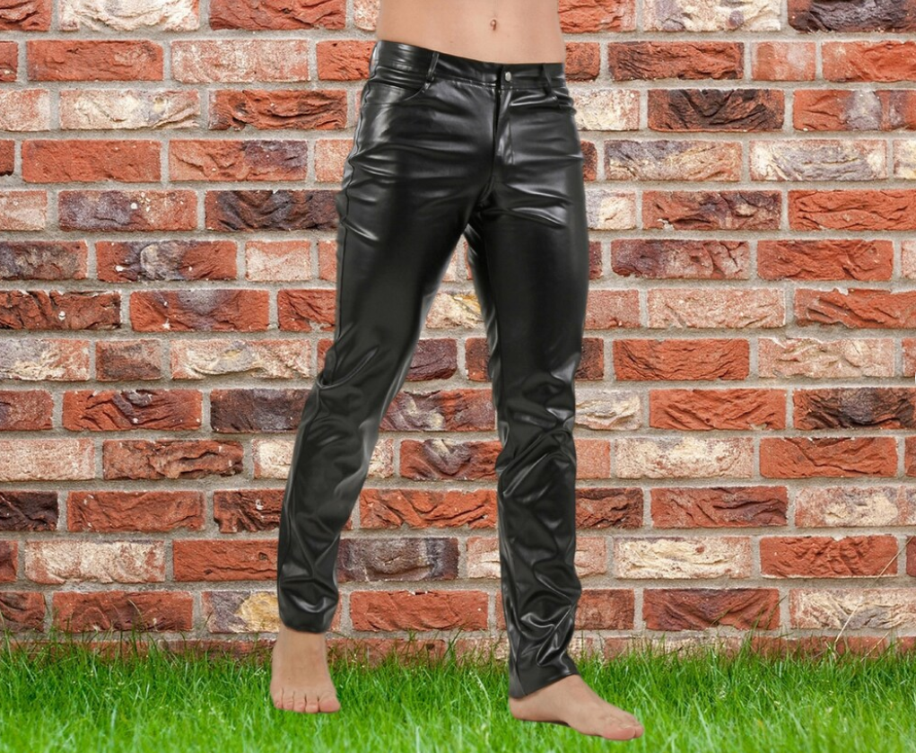 Men's Black Genuine Leather slim fit pants Jeans