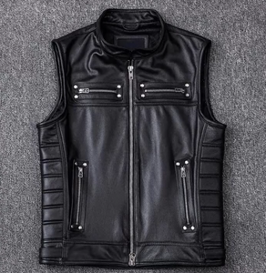 Men's Black Genuine Leather Motorcycle Vest