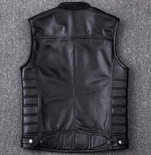 Indlæs billede til gallerivisning Men&#39;s Black Genuine Leather Motorcycle Vest
