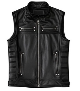 Men's Black Genuine Leather Motorcycle Vest