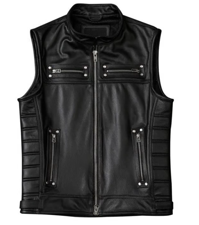 Gilet de motard en cuir véritable pour homme