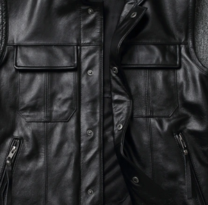 Men's Black Genuine Leather Biker Vest