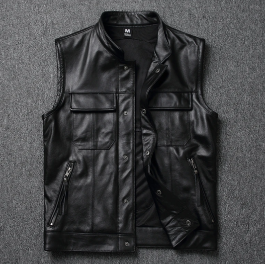 Gilet de motard en cuir véritable pour homme