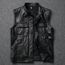 Load image into Gallery viewer, Men&#39;s Black Genuine Leather Biker Vest
